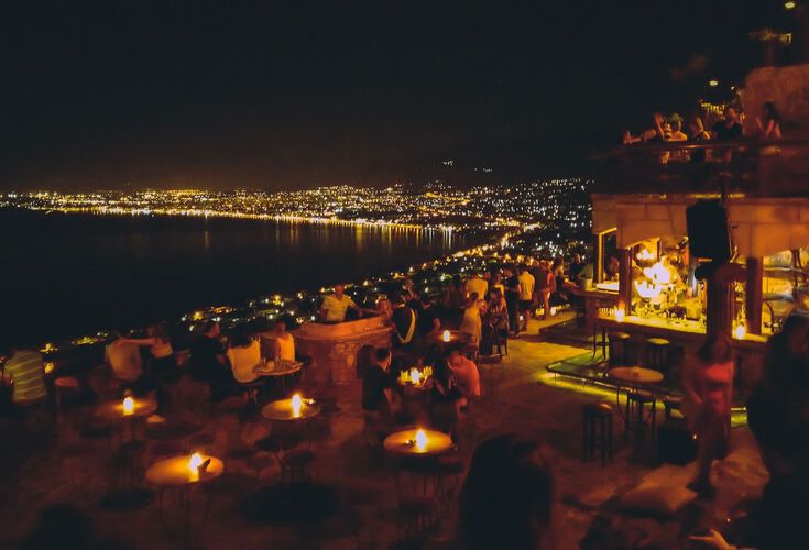 Dinner with views of the twinkling lights of Kalamata