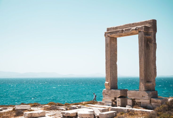 The 6th-century BC Portara is the standalone ancient marble gateway that has become an emblem of the island