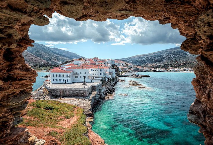Beautiful town of Chora in Andros, Greece
