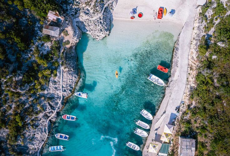 An aerial view of Porto Vromi beach in Zante
