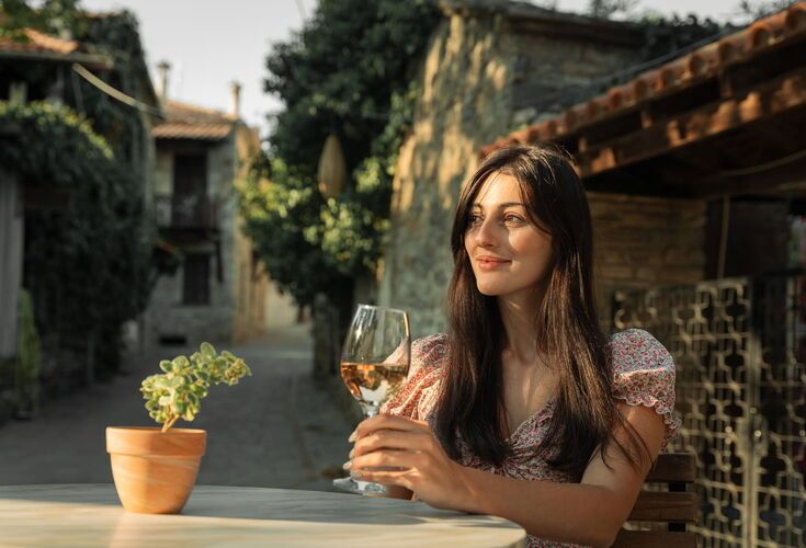 Enjoying local wine in Nikiti village in Halkidiki