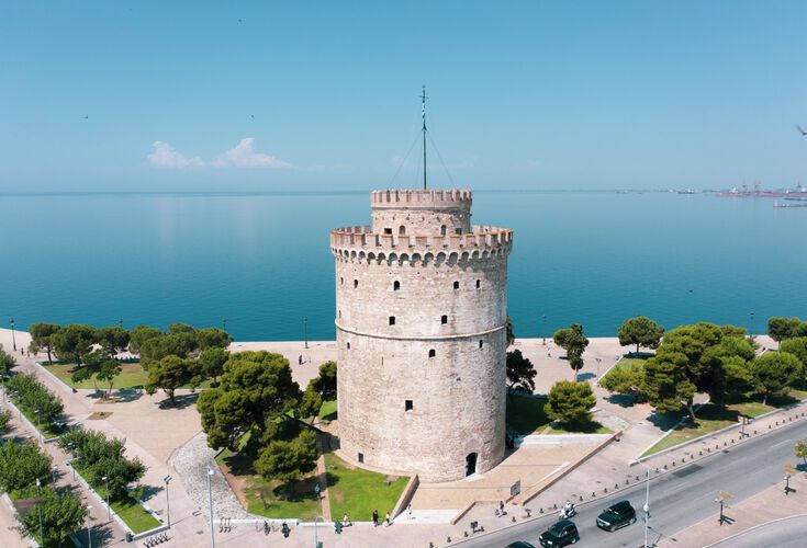 Aerial view of Thessaloniki's White Tower