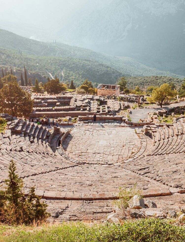 Located above the temple of Apollo, the ancient theatre looks over the entire sanctuary and a valley of olive trees