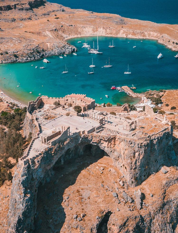 The Acropolis and the beach of Lindos