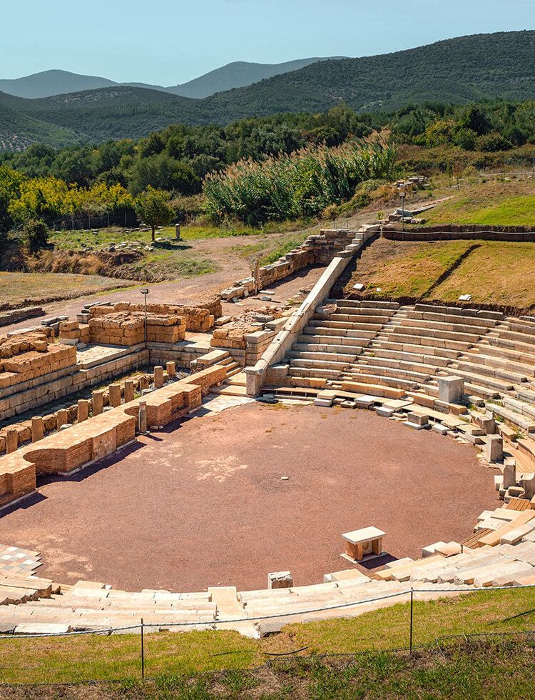 The first monument as you enter is the theatre, built in 3-2BC and regarded as one of the greatest examples of its kind