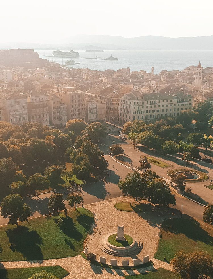 Corfu old town and Spianada square from above