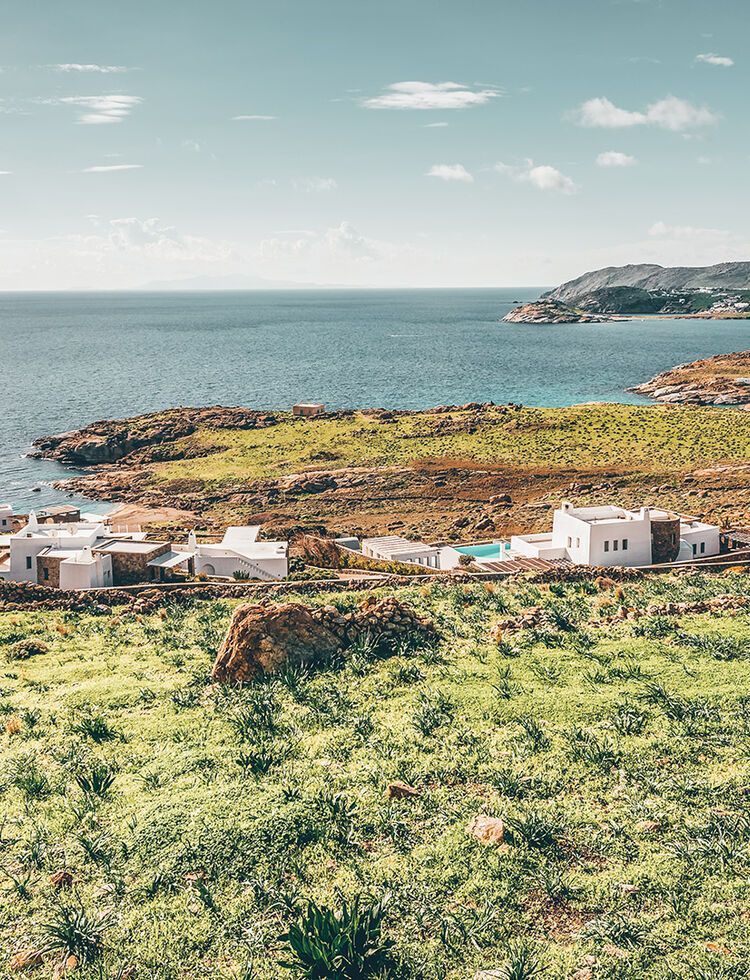 Spring on the island of Mykonos and amazing view to the Aegean