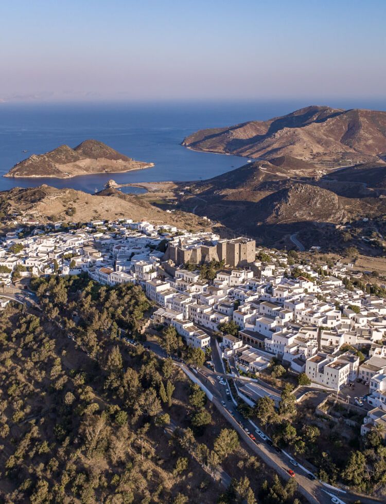 Aerial view of Chora, Patmos