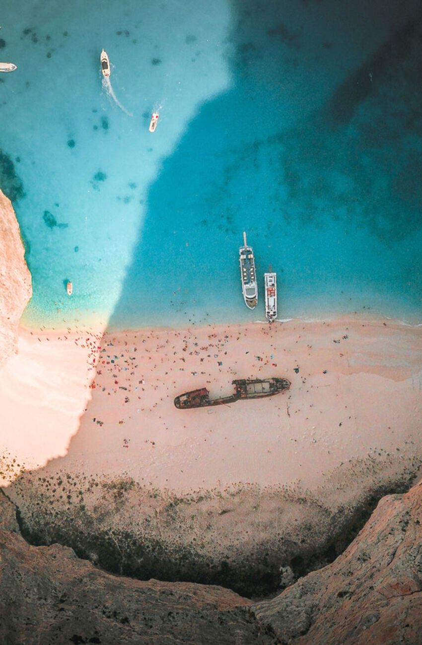 A bird's eye view of Navagio beach
