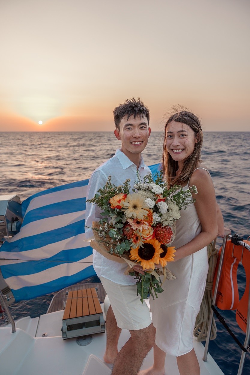 Santorini: Anniversary Catamaran Sunset Excursion with Food & Drinks