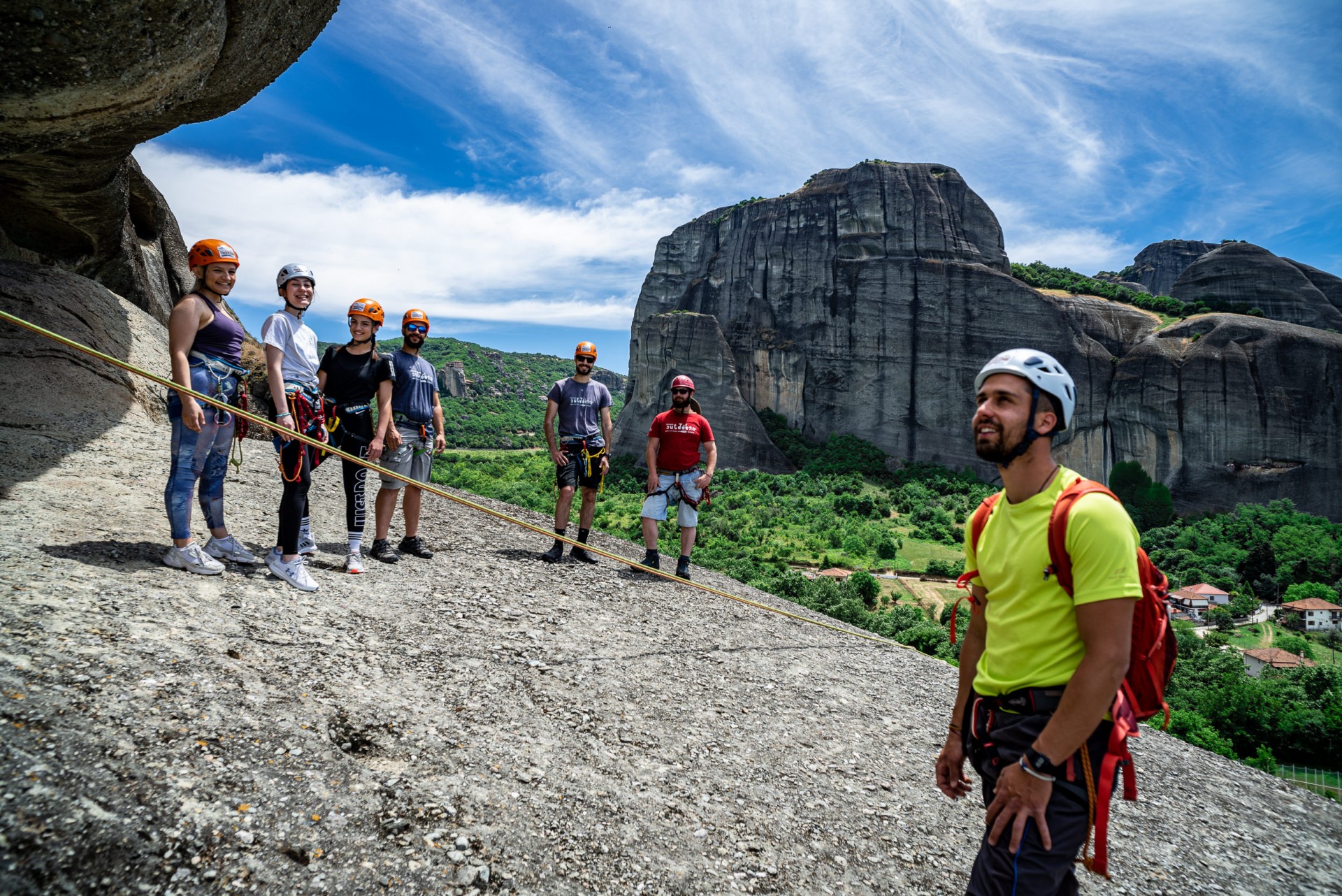 Rappelling on the rocks of Meteora