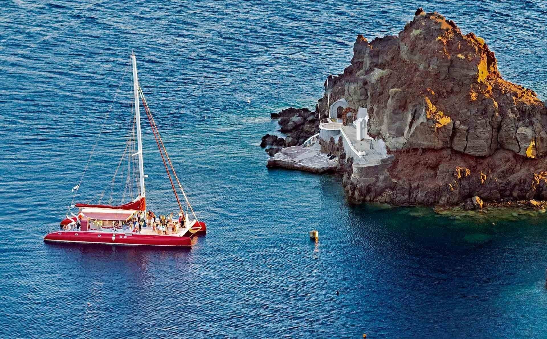 Santorini Catamaran Sunset Cruise with barbeque on board