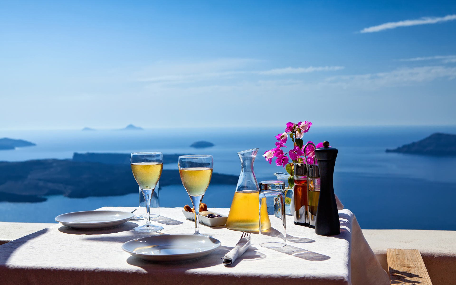 Table above sea for two in Santorini