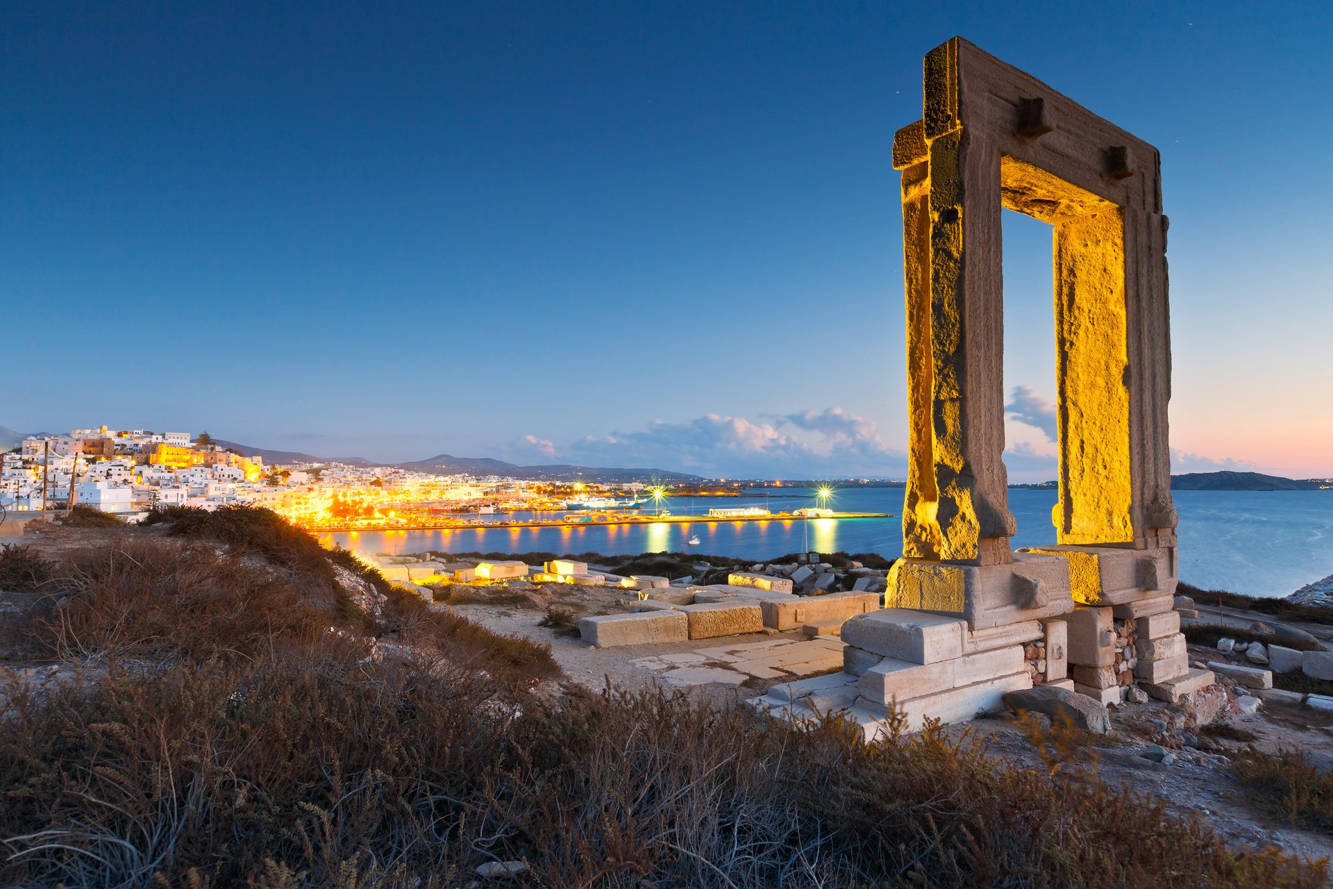 Naxos, Portara and remains of temple of Apollo at sunset