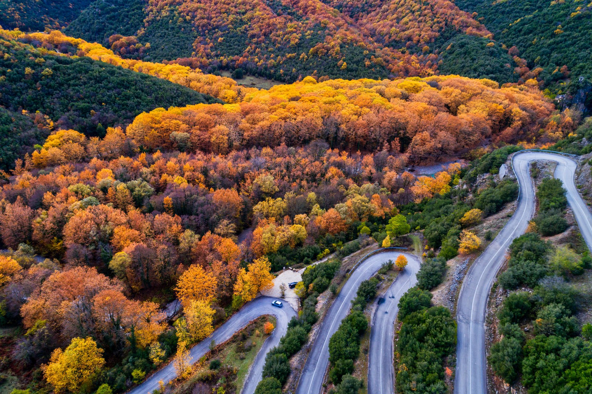 Aerial view of the the Vikos Gorge in the autumn